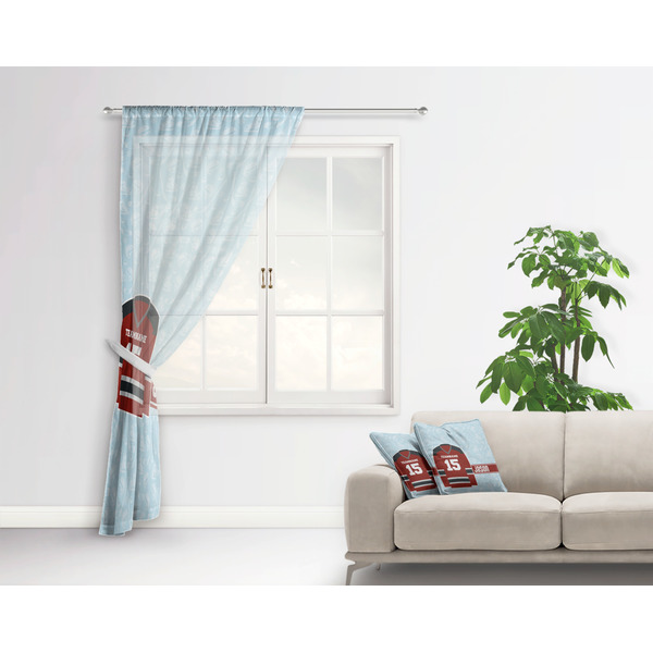 Hockey Sheer Curtain With Window and Rod - in Room Matching Pillow