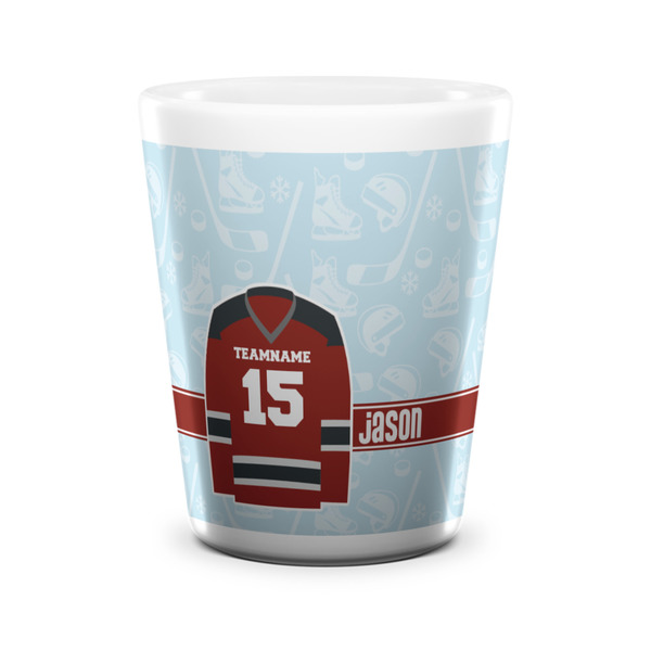 Custom Hockey Ceramic Shot Glass - 1.5 oz - White - Set of 4 (Personalized)