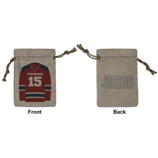 Custom Hockey Small Burlap Gift Bag - Front & Back (Personalized)