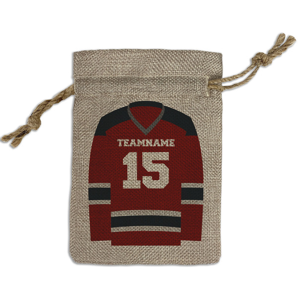Custom Hockey Small Burlap Gift Bag - Front (Personalized)