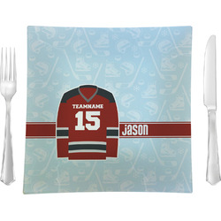 Hockey 9.5" Glass Square Lunch / Dinner Plate- Single or Set of 4 (Personalized)