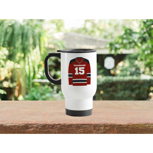Hockey Stainless Steel Travel Mug with Handle Lifestyle