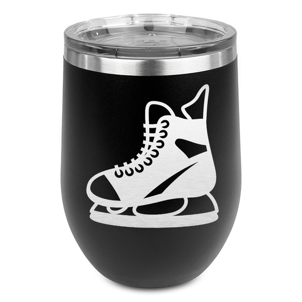 Custom Hockey Stemless Stainless Steel Wine Tumbler - Black - Single Sided