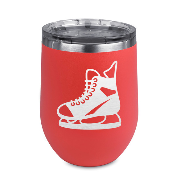 Custom Hockey Stemless Stainless Steel Wine Tumbler - Coral - Double Sided (Personalized)