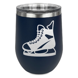 Hockey Stemless Stainless Steel Wine Tumbler - Navy - Double Sided (Personalized)