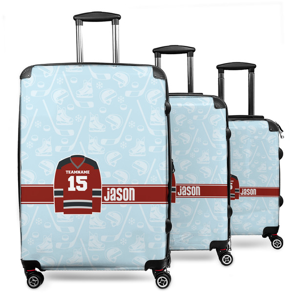 Custom Hockey 3 Piece Luggage Set - 20" Carry On, 24" Medium Checked, 28" Large Checked (Personalized)