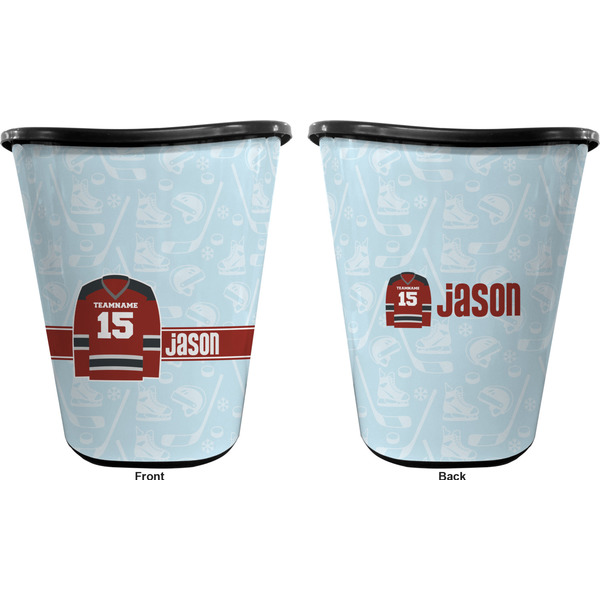 Hockey Trash Can Black - Front and Back - Apvl