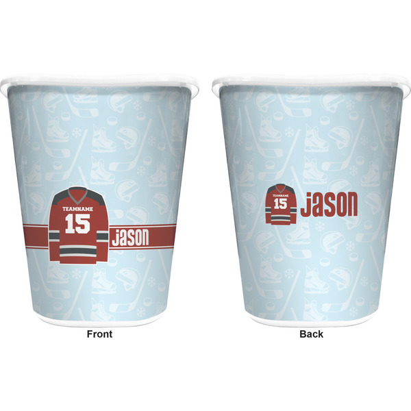 Hockey Trash Can White - Front and Back - Apvl