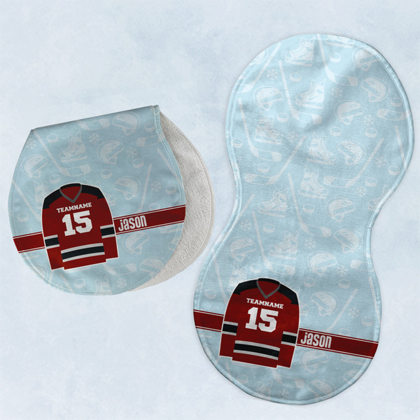 Custom Hockey Burp Pads - Velour - Set of 2 w/ Name and Number