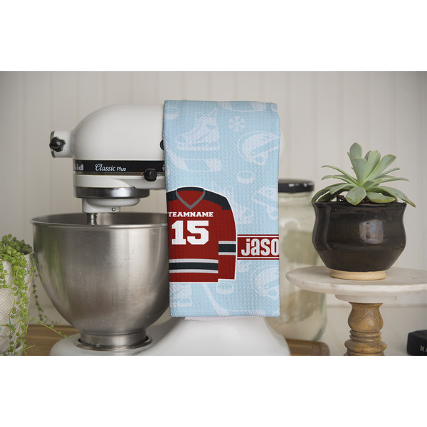 Hockey Waffle Weave Towel - Full Color Print - Lifestyle Image