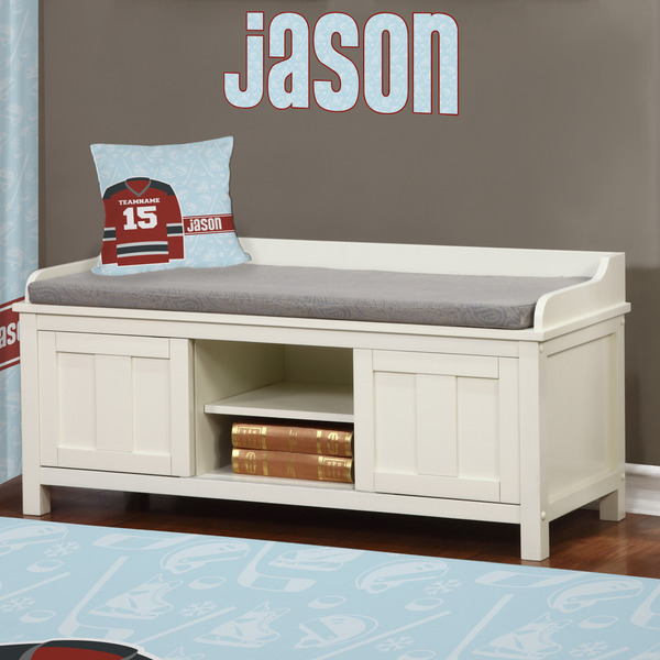 Hockey Wall Name Decal Above Storage bench