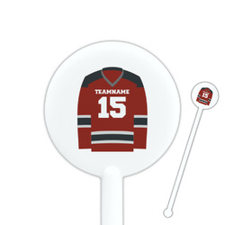 Hockey 5.5" Round Plastic Stir Sticks - White - Single Sided (Personalized)
