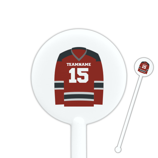 Custom Hockey 5.5" Round Plastic Stir Sticks - White - Single Sided (Personalized)