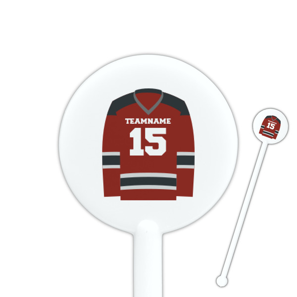 Custom Hockey 5.5" Round Plastic Stir Sticks - White - Double Sided (Personalized)