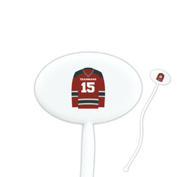 Hockey 7" Oval Plastic Stir Sticks - White - Single Sided (Personalized)