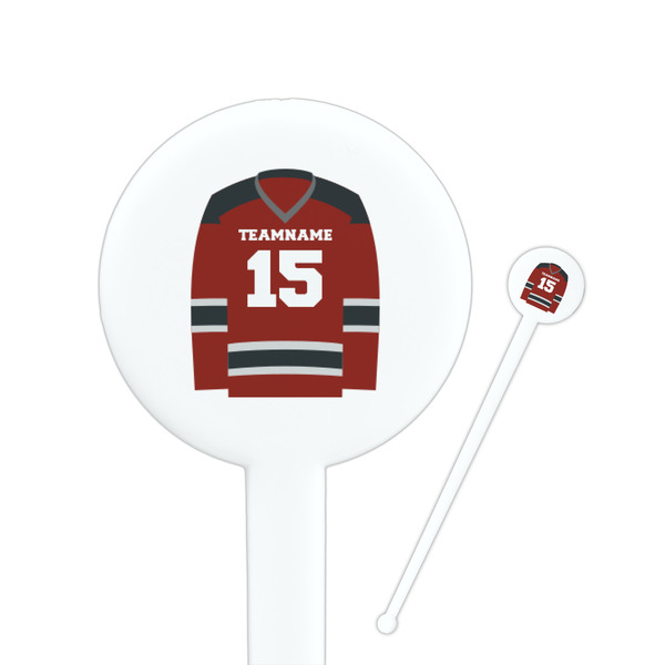 Custom Hockey 7" Round Plastic Stir Sticks - White - Double Sided (Personalized)