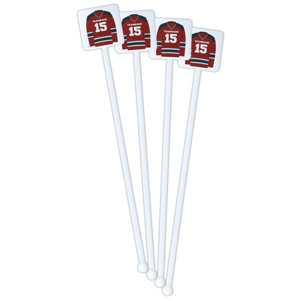Hockey White Plastic Stir Stick - Double Sided - Square - Front