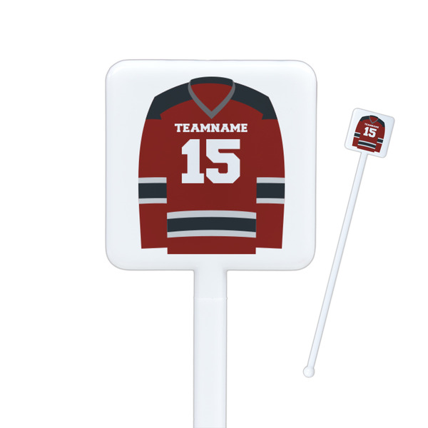 Custom Hockey Square Plastic Stir Sticks - Single Sided (Personalized)