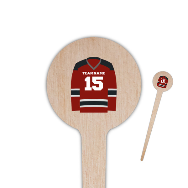 Custom Hockey 4" Round Wooden Food Picks - Single Sided (Personalized)