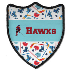 Hockey 2 Iron On Shield Patch B w/ Name or Text