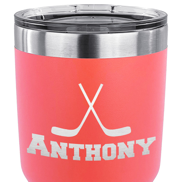 Hockey 2 30 oz Stainless Steel Ringneck Tumbler - Coral - CLOSE UP