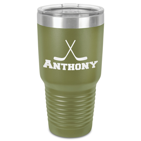 Custom Hockey 2 30 oz Stainless Steel Tumbler - Olive - Single-Sided (Personalized)