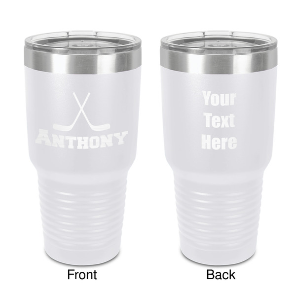 Custom Hockey 2 30 oz Stainless Steel Tumbler - White - Double-Sided (Personalized)