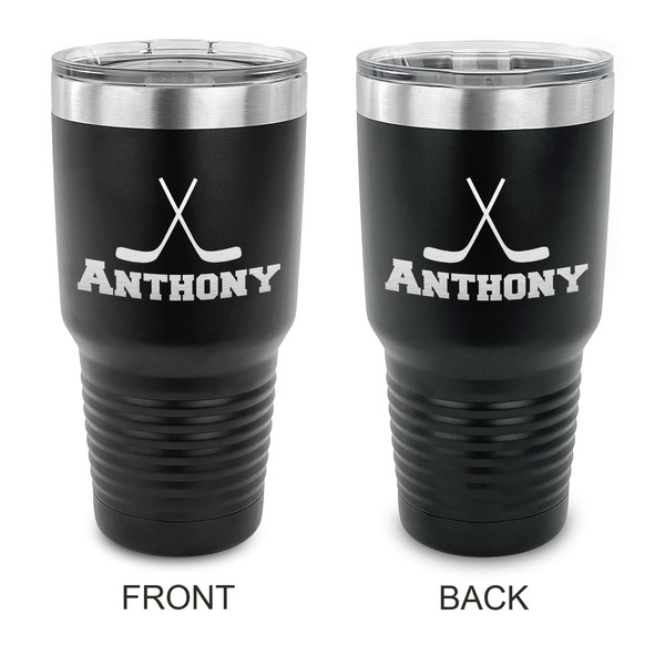 Custom Hockey 2 30 oz Stainless Steel Tumbler - Black - Double Sided (Personalized)