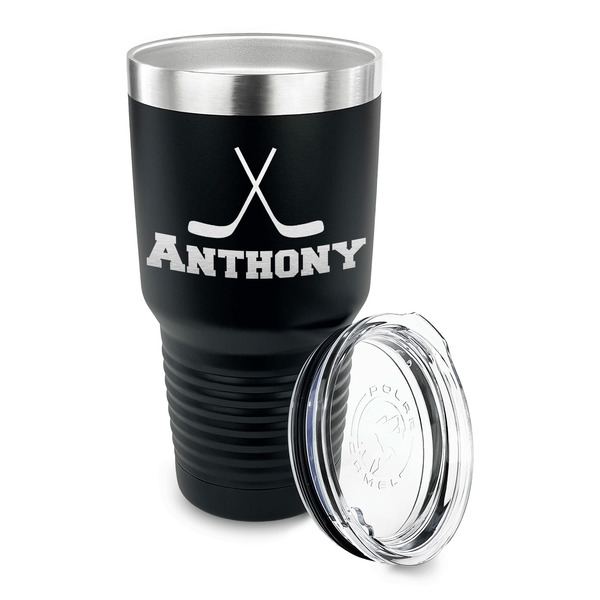 Hockey 2 30 oz Stainless Steel Ringneck Tumblers - Black - LID OFF