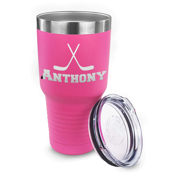 Hockey 2 30 oz Stainless Steel Ringneck Tumblers - Pink - LID OFF