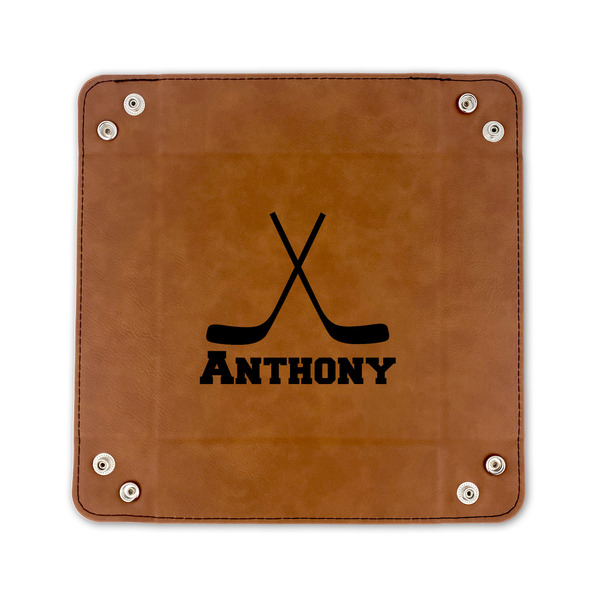 Hockey 2 6" x 6" Leatherette Snap Up Tray - FLAT FRONT