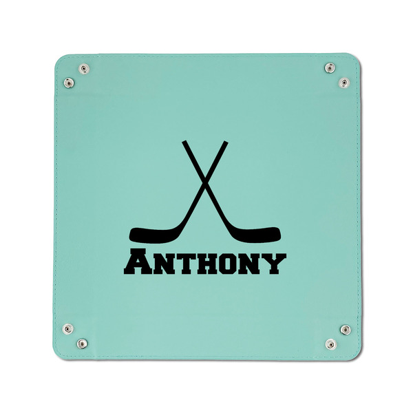 Hockey 2 6" x 6" Teal Leatherette Snap Up Tray - APPROVAL