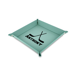 Hockey 2 Faux Leather Dice Tray - 6" x 6" - Teal (Personalized)