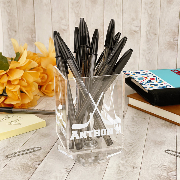 Hockey 2 Acrylic Pencil Holder - IN CONTEXT