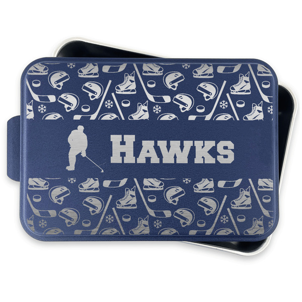 Hockey 2 Aluminum Baking Pan - Navy Lid - FRONT w/lid off