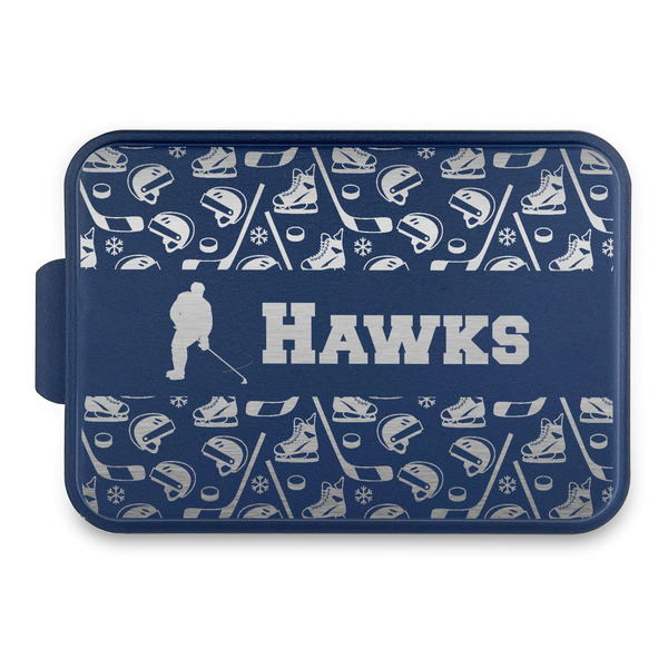 Custom Hockey 2 Aluminum Baking Pan with Navy Lid (Personalized)