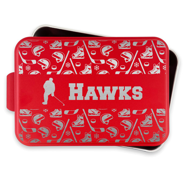 Hockey 2 Aluminum Baking Pan - Red Lid - FRONT w/lif off