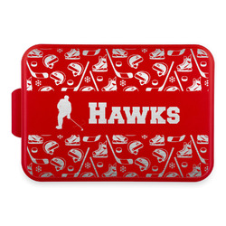 Hockey 2 Aluminum Baking Pan with Red Lid (Personalized)