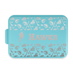 Hockey 2 Aluminum Baking Pan with Teal Lid (Personalized)