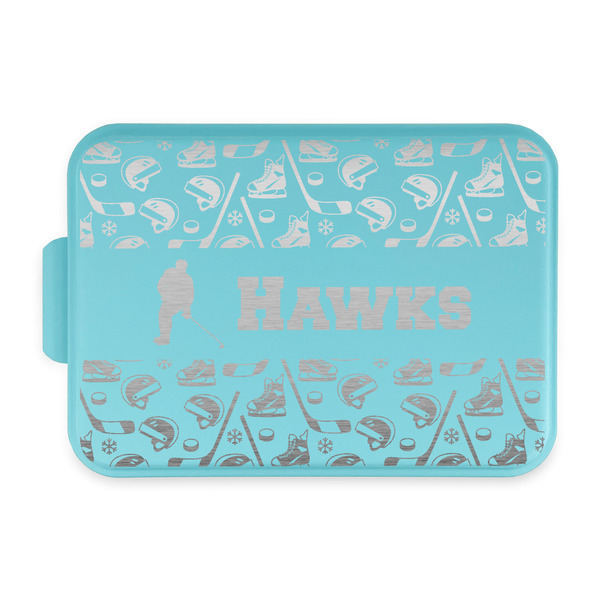 Custom Hockey 2 Aluminum Baking Pan with Teal Lid (Personalized)