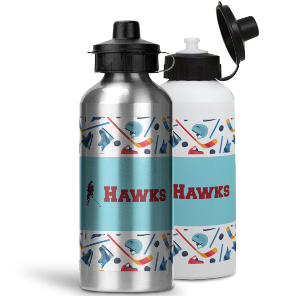 Hockey 2 Aluminum Water Bottles - MAIN (white &silver)