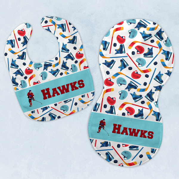 Custom Hockey 2 Baby Bib & Burp Set w/ Name or Text