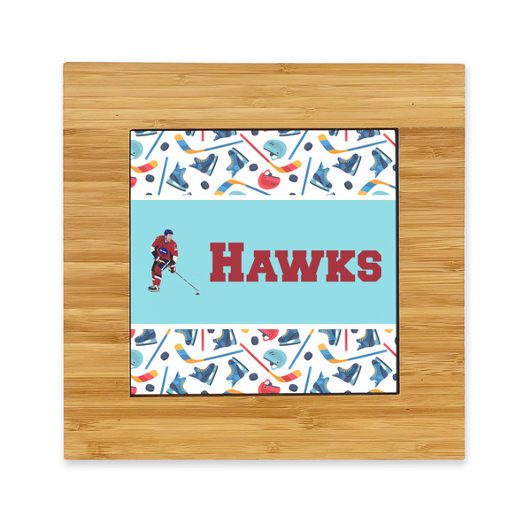 Custom Hockey 2 Bamboo Trivet with Ceramic Tile Insert (Personalized)