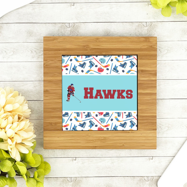 Hockey 2 Bamboo Trivet with 6" Tile - LIFESTYLE