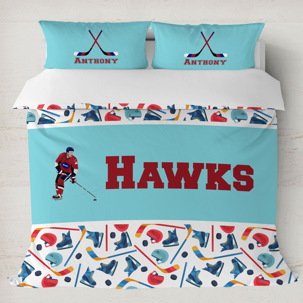 Custom Hockey 2 Duvet Cover Set - King (Personalized)