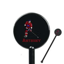 Hockey 2 5.5" Round Plastic Stir Sticks - Black - Single Sided (Personalized)