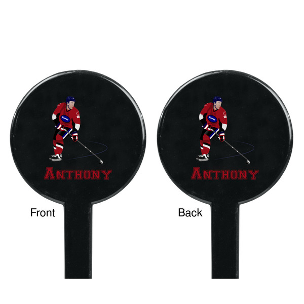Hockey 2 Black Plastic 7" Stir Stick - Double Sided - Round - Front & Back