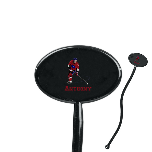 Custom Hockey 2 7" Oval Plastic Stir Sticks - Black - Single Sided (Personalized)