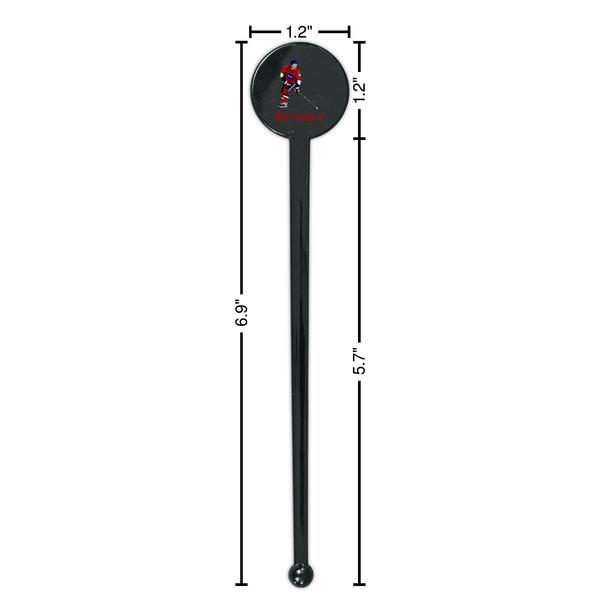 Hockey 2 Black Plastic 7" Stir Stick - Round - Dimensions