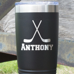 Hockey 2 20 oz Stainless Steel Tumbler - Black - Double Sided (Personalized)